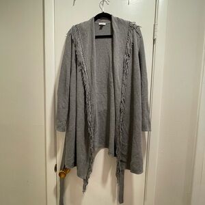 J. Jill Heather Gray Fringe Belted Cardigan